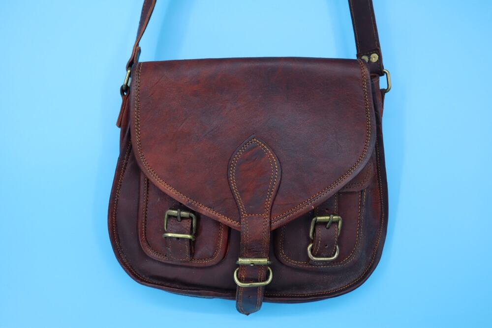 Firu Handmade Genuine Leather Messenger Crossbody Satchel Bag Brown Vintage